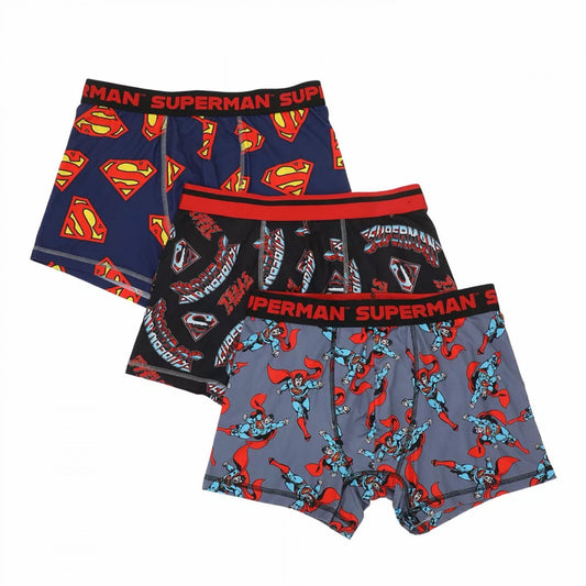 Tres boxers Superman superpuestos, motivos de logo all-over y cinturillas con emblema