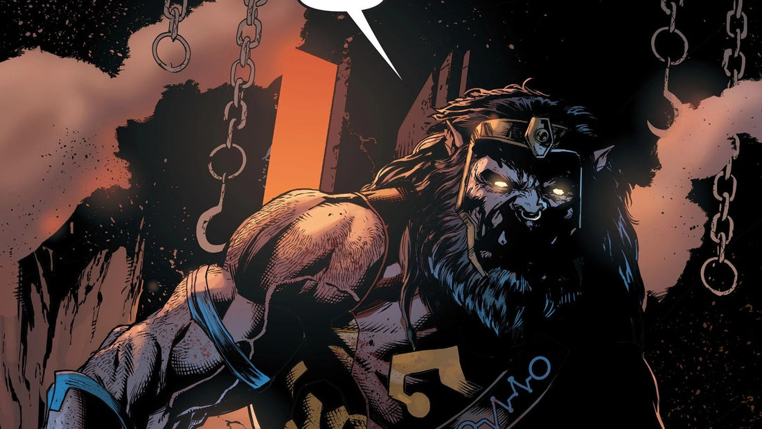 Kalibak de cuerpo entero, el hijo mayor de Darkseid, en un dibujo de DC Comics