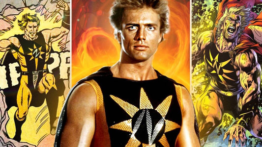 Mark Pillow como Nuclear Man, traje negro con estrella solar, en Superman IV (1987)