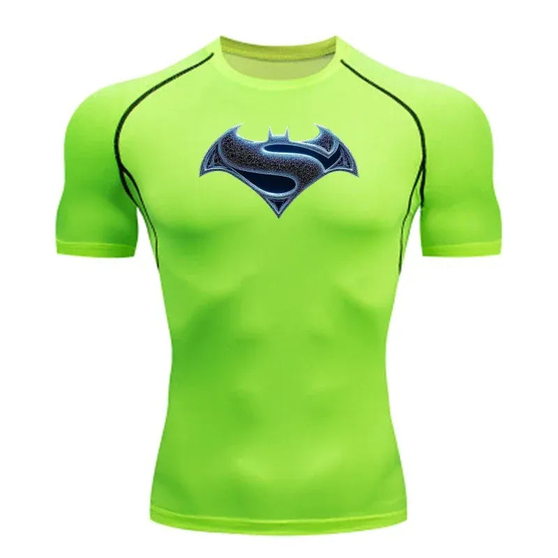 Emblème Fusionné / Vert Fluo / S T-shirt Compression Superman x Batman – Emblème Fusionné
