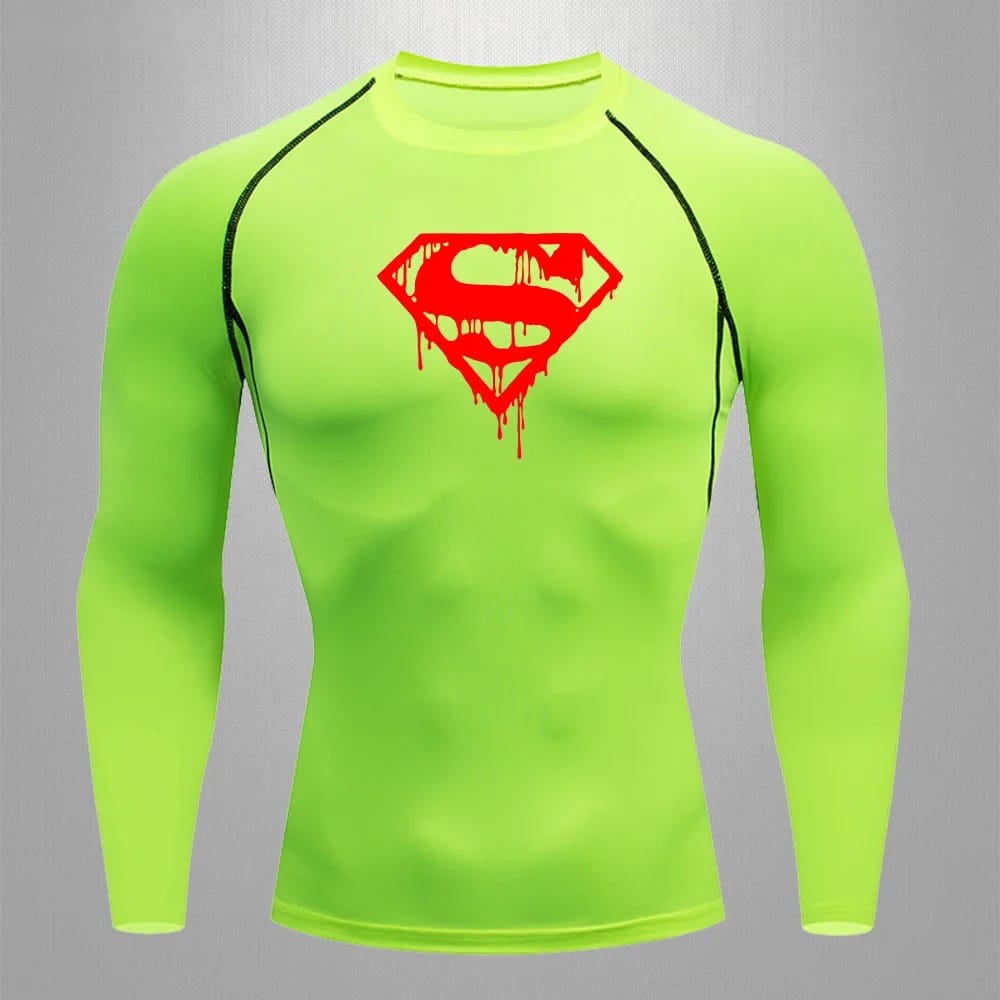 Logo Effet Peinture / Vert Fluo Logo Rouge / S T-shirt Compression Superman – Logo Effet Peinture