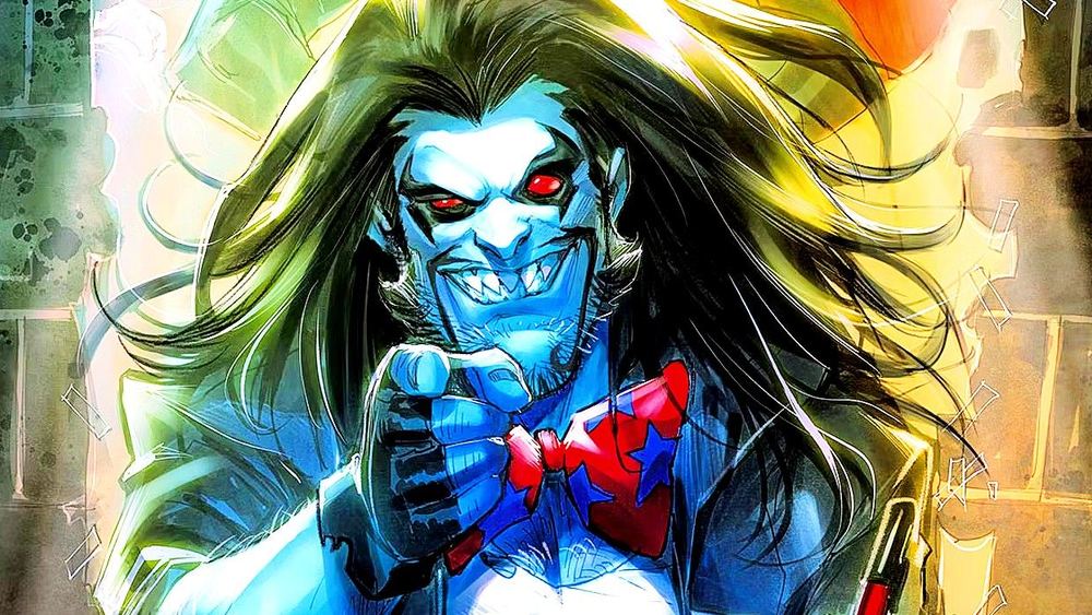 Lobo en primer plano, piel blanca y larga melena negra, sobre un fondo de colores