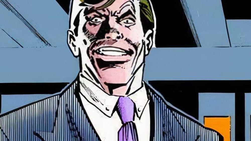 Morgan Edge de traje, corbata violeta, en los cómics