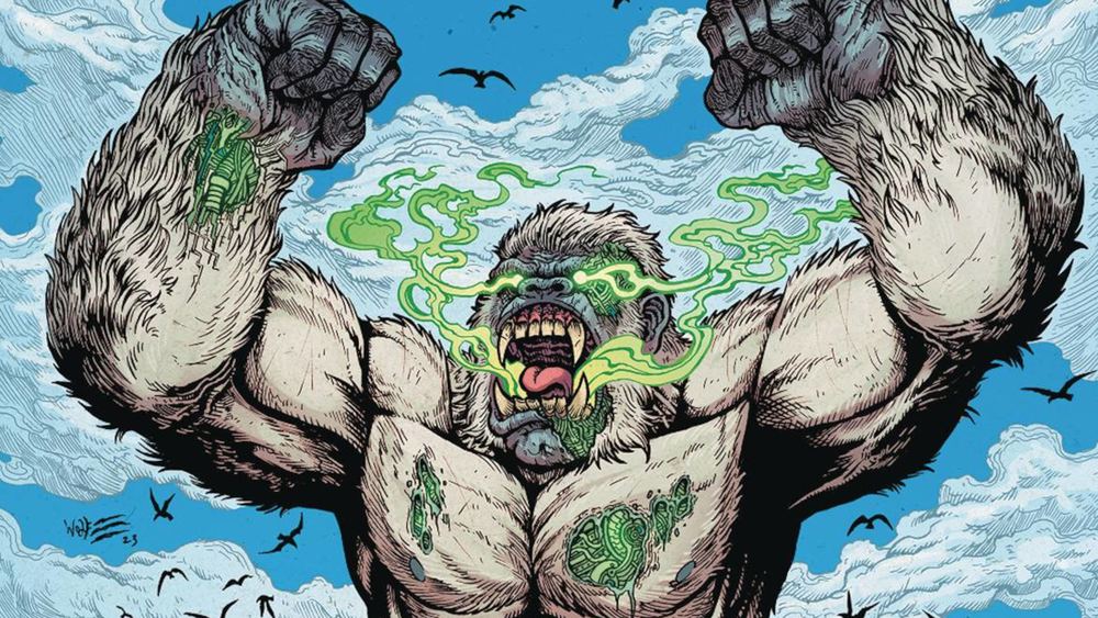 Titano, gorila gigante, rayos verdes en los ojos, en los cómics